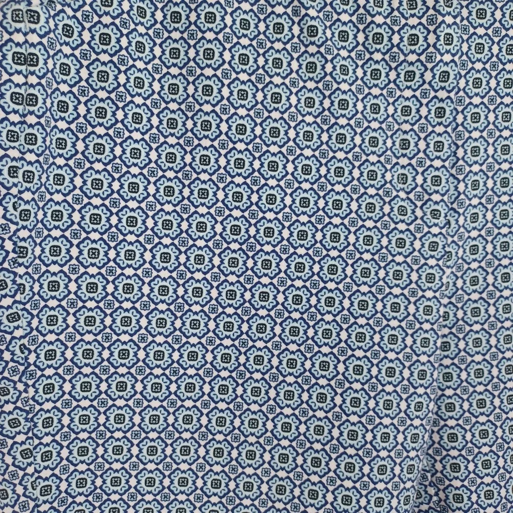 Chicos Brigitte So Slimming Crop Pants Blue White Geometric Tile Womens Size M